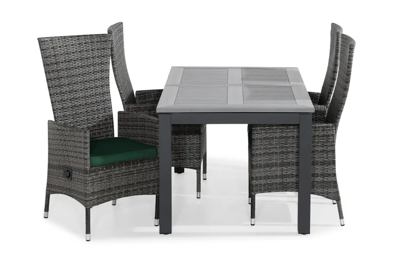 Ruokailuryhmä Monaco 152-210x90 + 4 Jenny tuolia Pehmuste, Musta/Harmaa/Vihreä