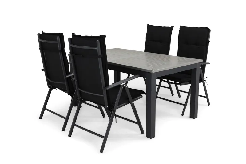 Ruokailuryhmä Monaco 152-210x90 + 4 Maggie tuolia Pehmuste, Musta