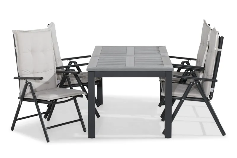 Ruokailuryhmä Monaco 152-210x90 + 4 Maggie tuolia Pehmuste, Musta/L.valk