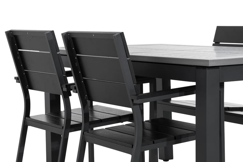 Ruokailuryhmä Monaco 152-210x90 + 4 Tunis tuolia - Musta - Puutarhakalusteet - Ulkoryhmä - Ruokailuryhmät ulos