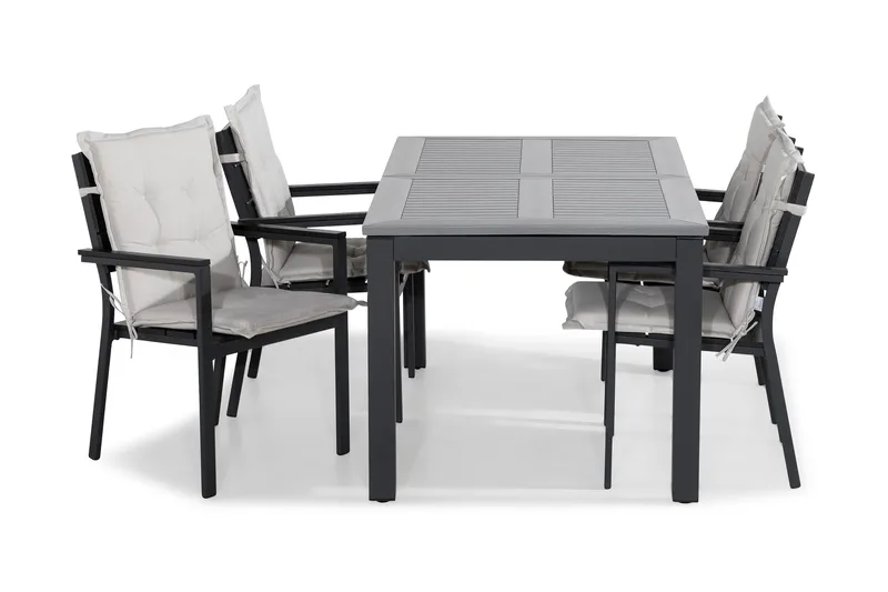 Ruokailuryhmä Monaco 152-210x90 + 4 Tunis tuolia Pehmuste, Musta/L.valk