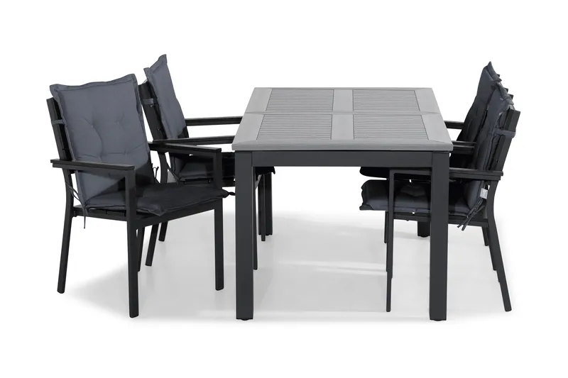 Ruokailuryhmä Monaco 152-210x90 + 4 Tunis tuolia Pehmuste, Musta/Harmaa