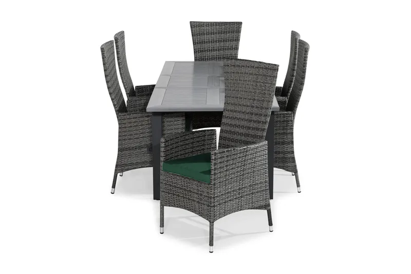 Ruokailuryhmä Monaco 152-210x90 + 6 Jenny tuolia Pehmuste, Musta/Harmaa/Vihreä