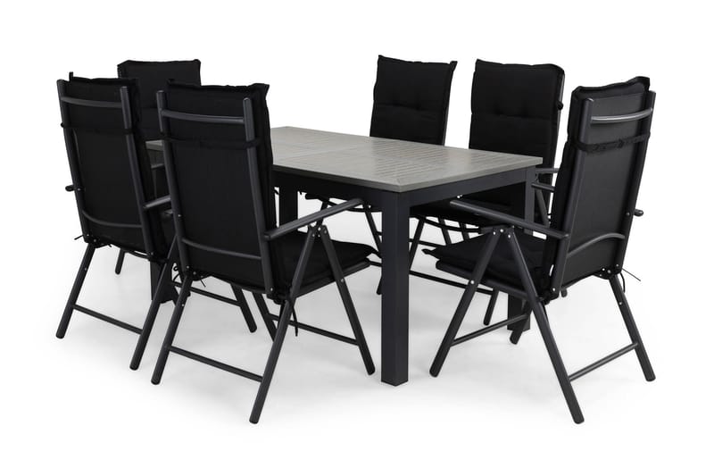 Ruokailuryhmä Monaco 152-210x90 + 6 Maggie tuolia Pehmuste, Musta