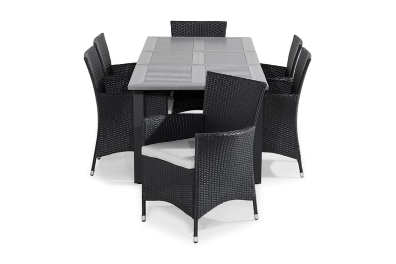 Ruokailuryhmä Monaco 152-210x90 + 6 Thor tuolia pehmuste, Harmaa/Musta