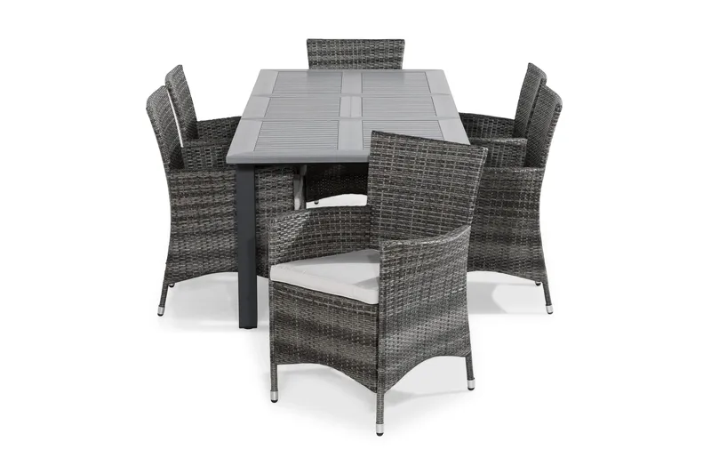 Ruokailuryhmä Monaco 152-210x90 + 6 Thor tuolia pehmuste, Harmaa/Musta