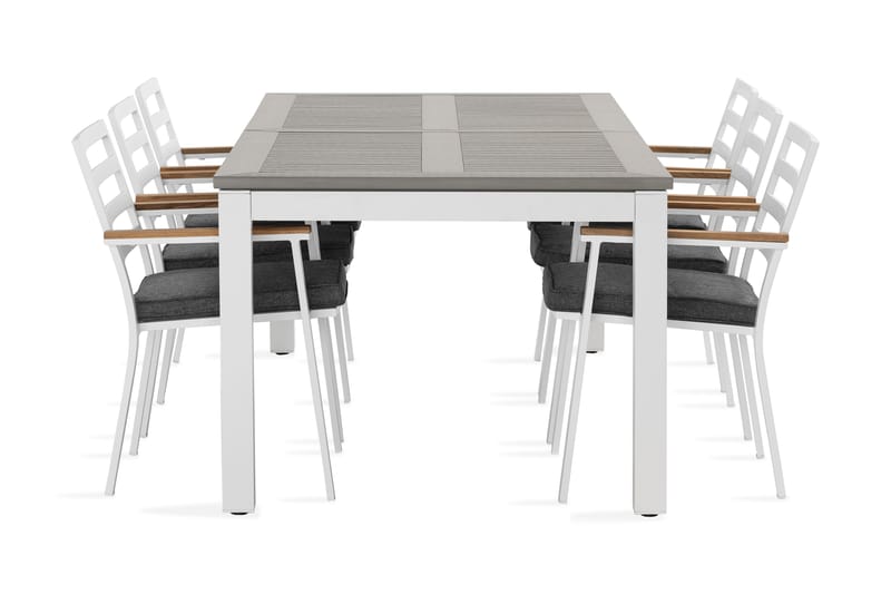 Ruokailuryhmä Monaco 220-280 cm 6 Oliver ruokatuolia - Alumiini/Valkoinen - Puutarhakalusteet - Ulkoryhmä - Ruokailuryhmät ulos