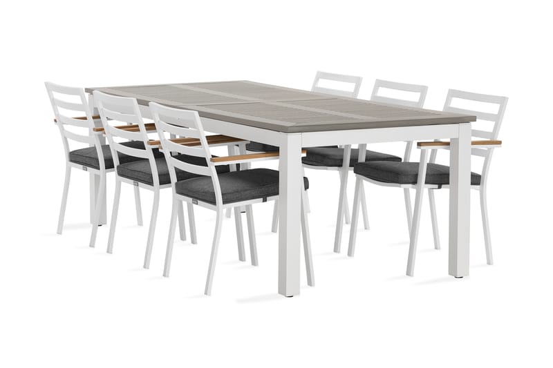 Ruokailuryhmä Monaco 220-280 cm 6 Oliver ruokatuolia - Alumiini/Valkoinen - Puutarhakalusteet - Ulkoryhmä - Ruokailuryhmät ulos