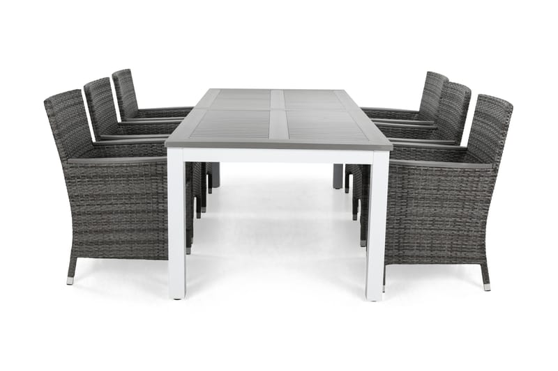 Ruokailuryhmä Monaco 220-280 cm 6 Thor Lyx tuolia - Valkoinen/Harmaa/Aintwood - Puutarhakalusteet - Ulkoryhmä - Ruokailuryhmät ulos