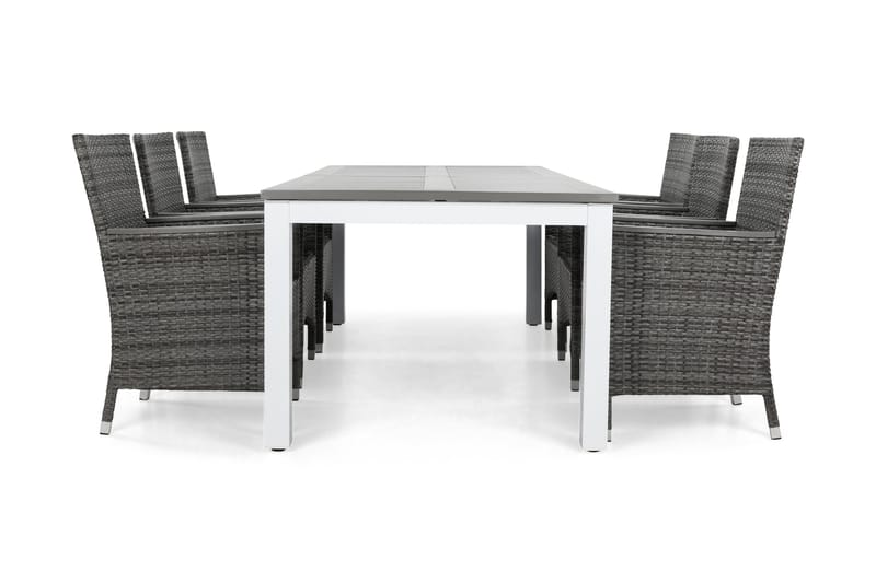 Ruokailuryhmä Monaco 220-280 cm 6 Thor Lyx tuolia - Valkoinen/Harmaa/Aintwood - Puutarhakalusteet - Ulkoryhmä - Ruokailuryhmät ulos