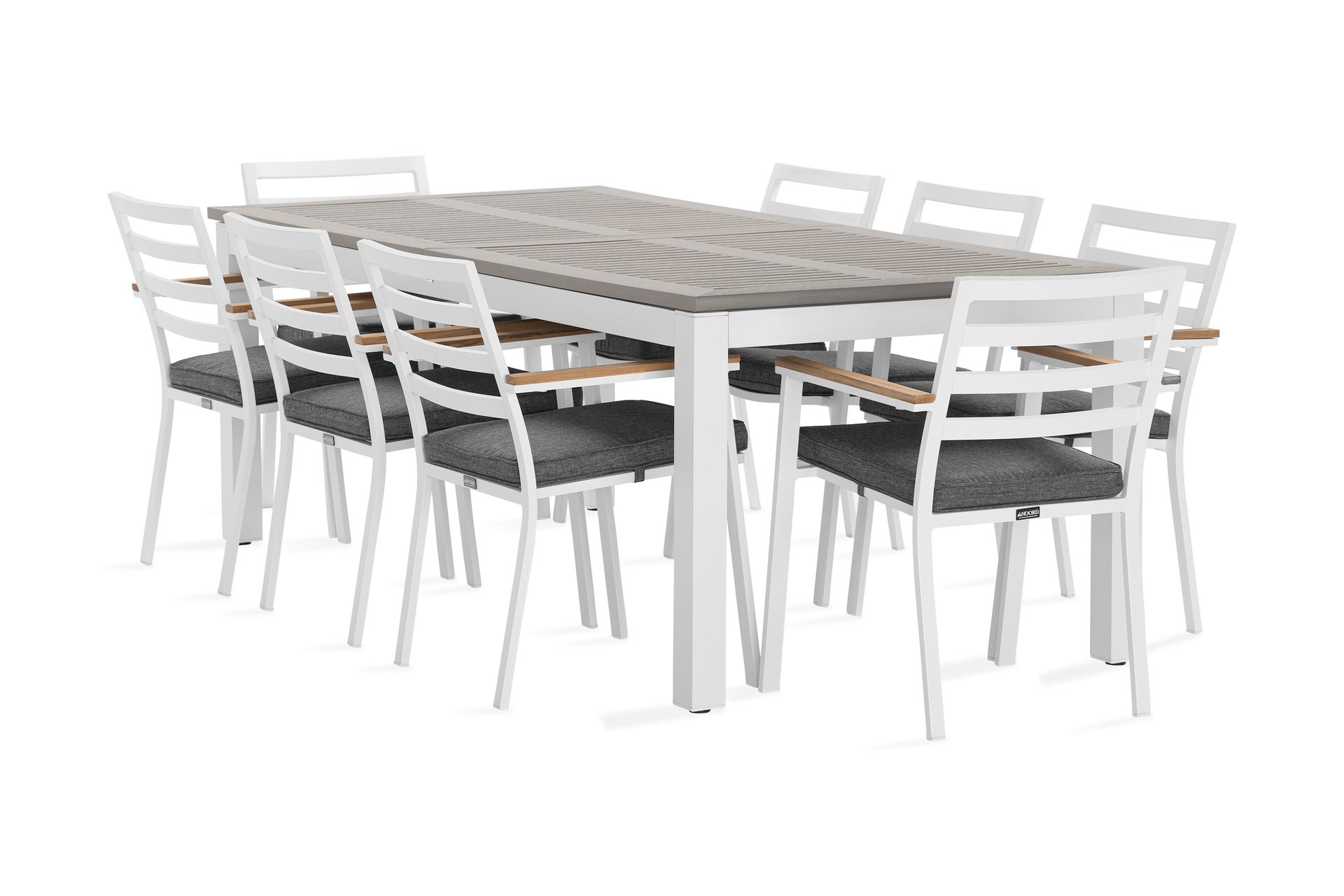Ruokailuryhmä Monaco 220-280 cm 8 Oliver ruokatuolia - Alumiini/Valkoinen - Puutarhakalusteet - Ulkoryhmä - Ruokailuryhmät ulos