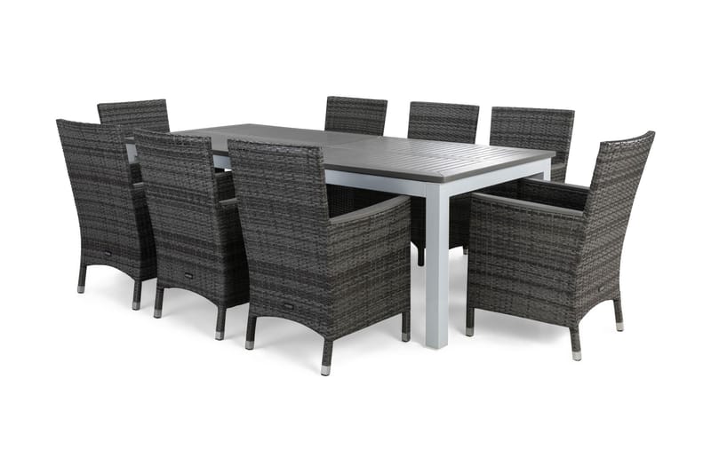 Ruokailuryhmä Monaco 220-280 cm 8 Thor Lyx tuolia - Valkoinen/Harmaa/Aintwood - Puutarhakalusteet - Ulkoryhmä - Ruokailuryhmät ulos