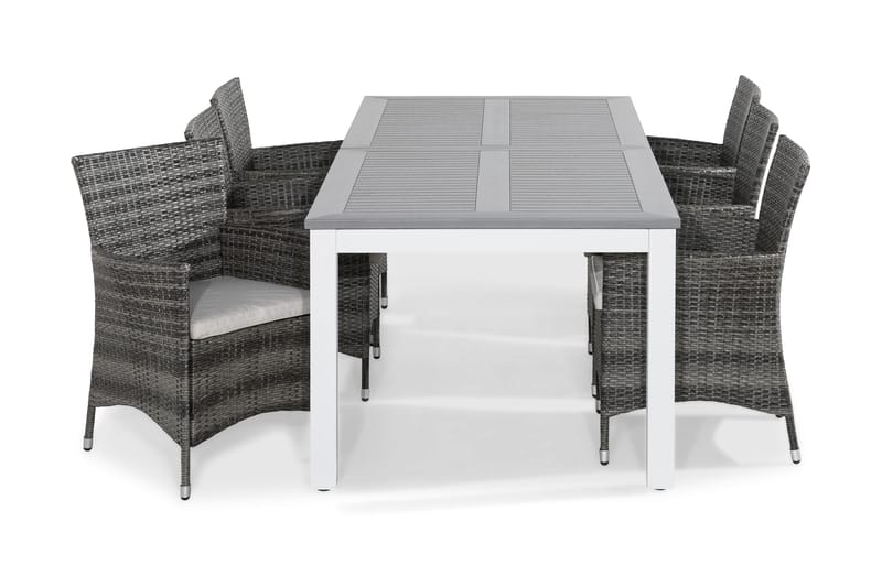 Ruokailuryhmä Monaco 220-280x100 + 6 Thor tuolia pehmuste - Valkoinen/Harmaa - Puutarhakalusteet - Ulkoryhmä - Ruokailuryhmät ulos