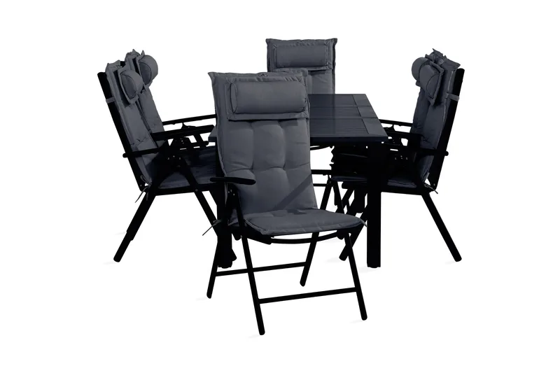 Ruokailuryhmä Monaco 90x152-210 + 6 Maggie Säätötuolia pehm - Musta/Harmaa - Puutarhakalusteet - Ulkoryhmä - Ruokailuryhmät ulos