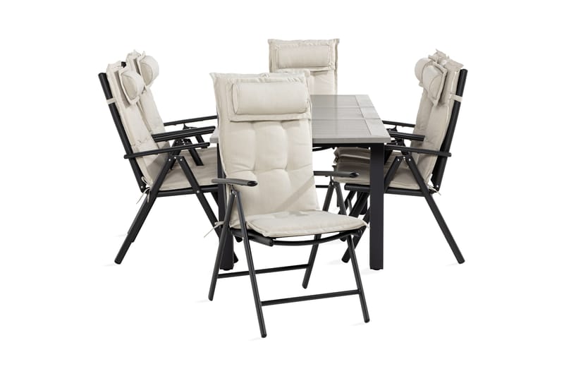 Ruokailuryhmä Monaco 90x152-210 + 6 Maggie Säätötuolia pehm, Musta/L.valkoinen