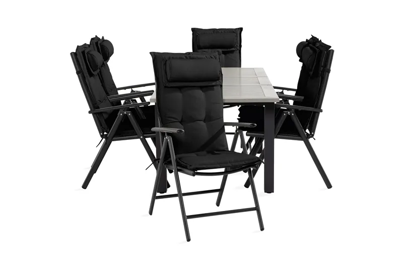 Ruokailuryhmä Monaco 90x152-210 + 6 Maggie Säätötuolia pehm, Musta