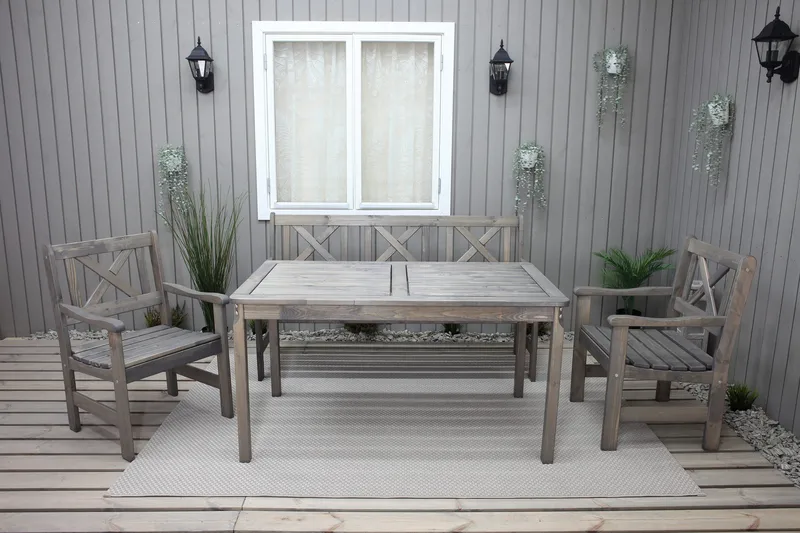 Ruokailuryhmä Olivo + 2 tuolia + penkki - Harmaa - Puutarhakalusteet - Ulkoryhmä - Ruokailuryhmät ulos