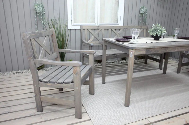 Ruokailuryhmä Olivo + 2 tuolia + penkki - Harmaa - Puutarhakalusteet - Ulkoryhmä - Ruokailuryhmät ulos