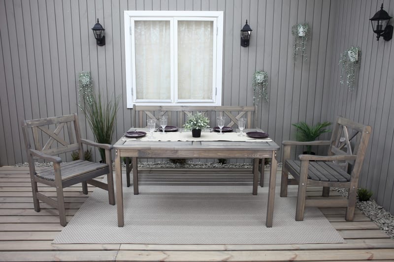 Ruokailuryhmä Olivo + 2 tuolia + penkki - Harmaa - Puutarhakalusteet - Ulkoryhmä - Ruokailuryhmät ulos