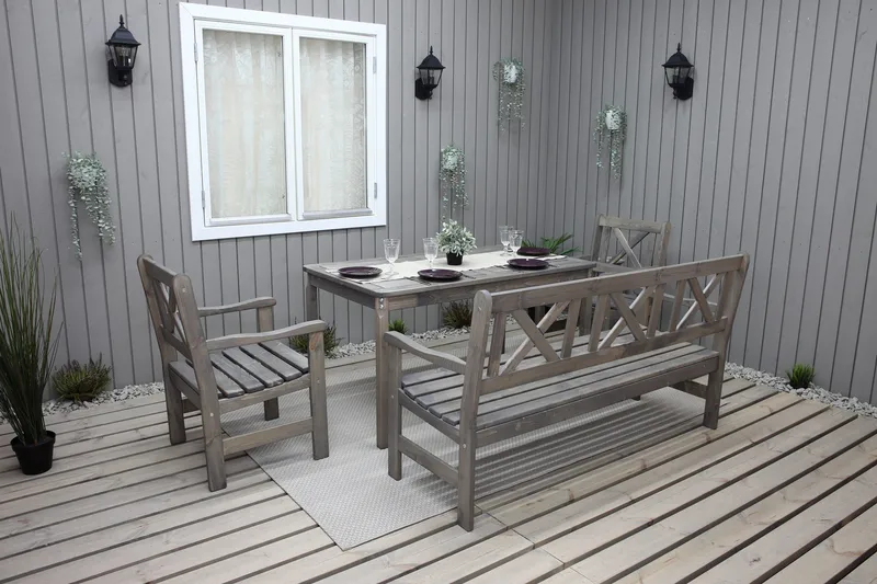 Ruokailuryhmä Olivo + 2 tuolia + penkki - Harmaa - Puutarhakalusteet - Ulkoryhmä - Ruokailuryhmät ulos