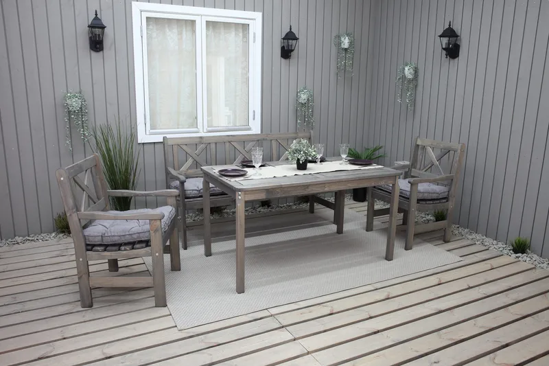 Ruokailuryhmä Olivo + 2 tuolia + penkki - Harmaa - Puutarhakalusteet - Ulkoryhmä - Ruokailuryhmät ulos