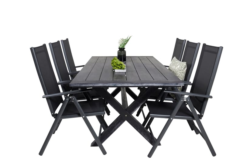 Ruokailuryhmä Rives 200 cm 6 Break säätötuolia - Musta/Harmaa - Puutarhakalusteet - Ulkoryhmä - Ruokailuryhmät ulos
