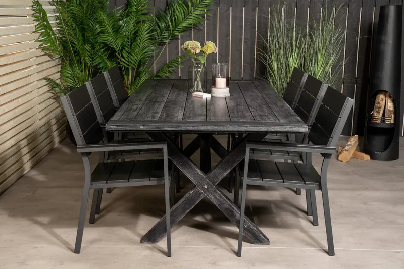 Ruokailuryhmä Rives 200 cm 6 Levels tuolia, Musta