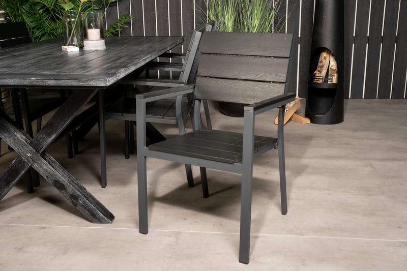 Ruokailuryhmä Rives 200 cm 6 Levels tuolia - Musta - Puutarhakalusteet - Ulkoryhmä - Ruokailuryhmät ulos