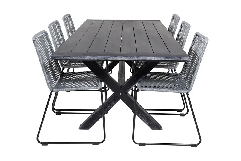 Ruokailuryhmä Rives 200 cm 6 Lindos tuolia, Musta/Harmaa