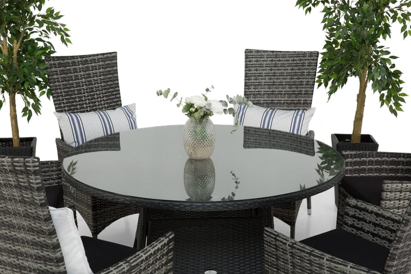 Ruokailuryhmä Round Ø140 + 6 Jenny Säädettävä Nojatuoli - Musta/Harmaa - Puutarhakalusteet - Ulkoryhmä - Ruokailuryhmät ulos