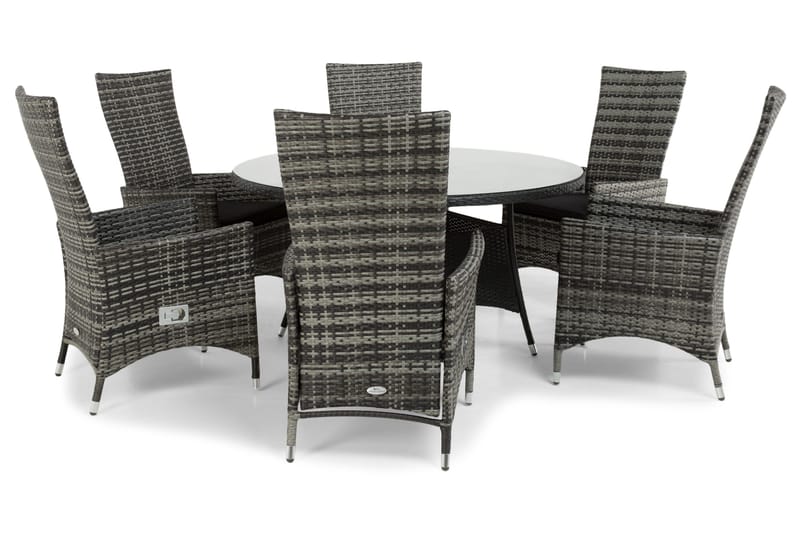 Ruokailuryhmä Round Ø140 + 6 Jenny Säädettävä Nojatuoli - Musta/Harmaa - Puutarhakalusteet - Ulkoryhmä - Ruokailuryhmät ulos