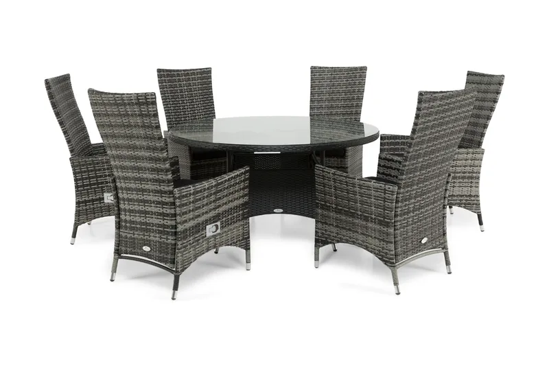 Ruokailuryhmä Round Ø140 + 6 Jenny Säädettävä Nojatuoli, Musta/Harmaa