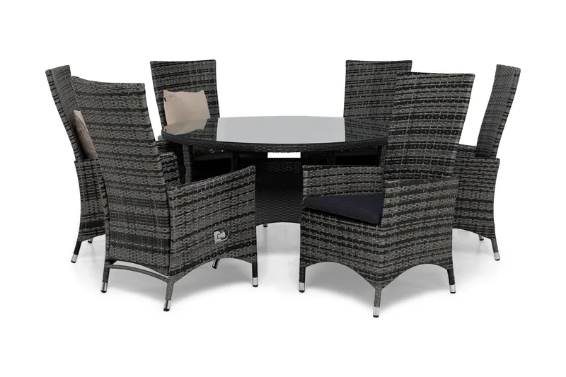 Ruokailuryhmä Round Ø140 + 6 Jenny Säädettävä Nojatuoli pehm, Musta/Harmaa