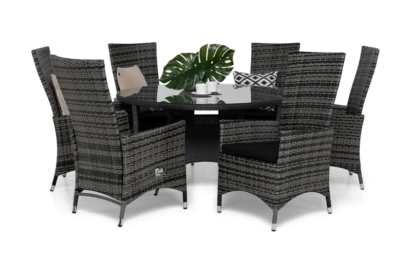 Ruokailuryhmä Round Ø140 + 6 Jenny Säädettävä Nojatuoli pehm, Harmaa/Musta