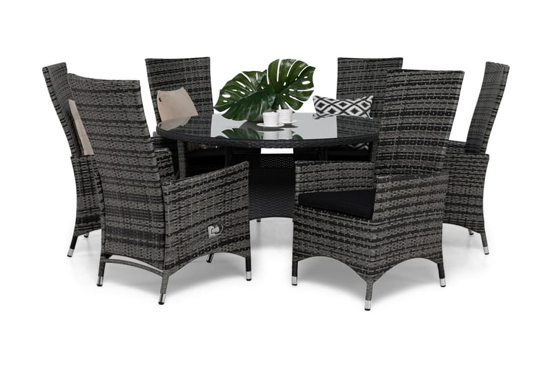 Ruokailuryhmä Round Ø140 + 6 Jenny Säädettävä Nojatuoli pehm, Harmaa/Musta