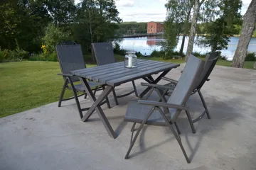 Ruokailuryhmä Scottsdale 150 cm + 4 Solanum tuolia - Harmaa - Puutarhakalusteet - Ulkoryhmä - Ruokailuryhmät ulos