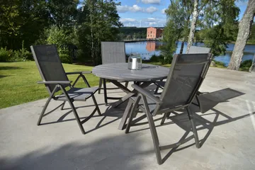 Ruokailuryhmä Scottsdale Pyöreä 112 cm + 4 Solanum tuolia - Harmaa - Puutarhakalusteet - Ulkoryhmä - Ruokailuryhmät ulos
