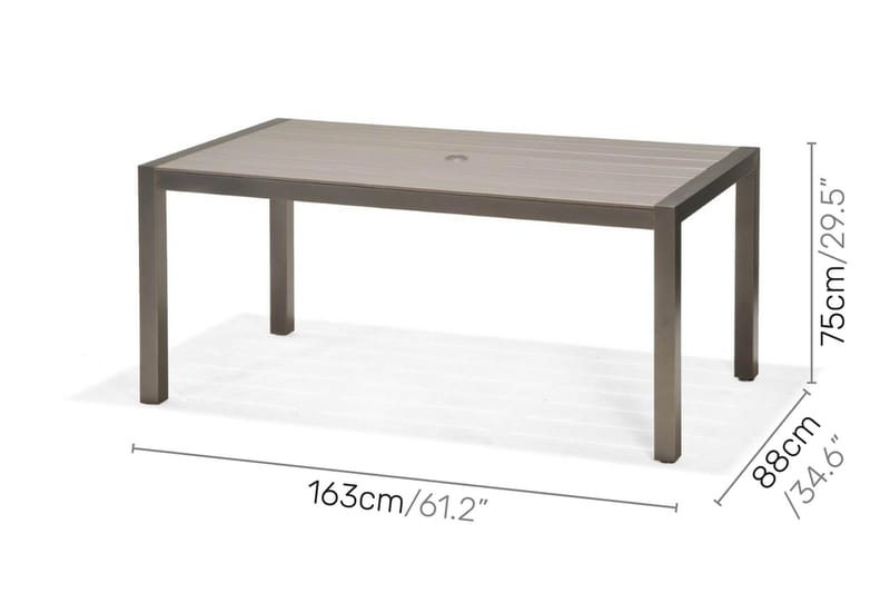 Ruokailuryhmä Solana 160 cm + 6 tuolia - Harmaa - Puutarhakalusteet - Ulkoryhmä - Ruokailuryhmät ulos