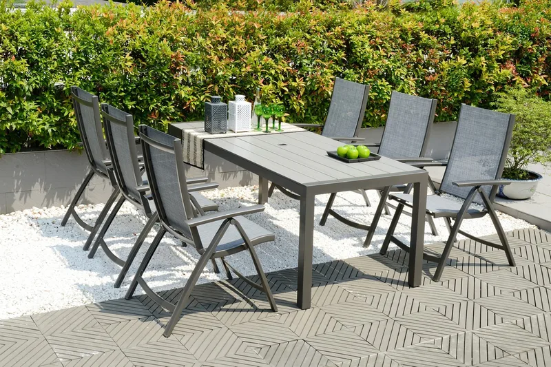 Ruokailuryhmä Solana 201 cm + 6 Säätötuolia, Harmaa