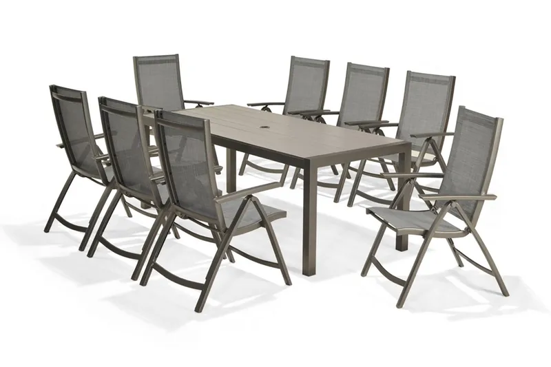 Ruokailuryhmä Solana 201 cm + 8 Säätötuolia, Harmaa
