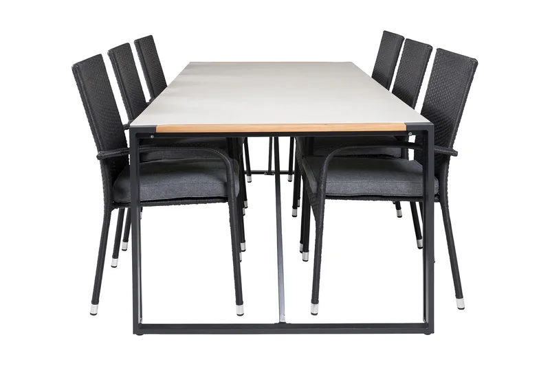Ruokailuryhmä Texas 200 cm 6 Anna tuolia, Musta/Harmaa