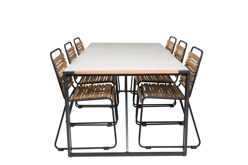 Ruokailuryhmä Texas 200 cm 6 Bois tuolia, Luonnonväri/Musta