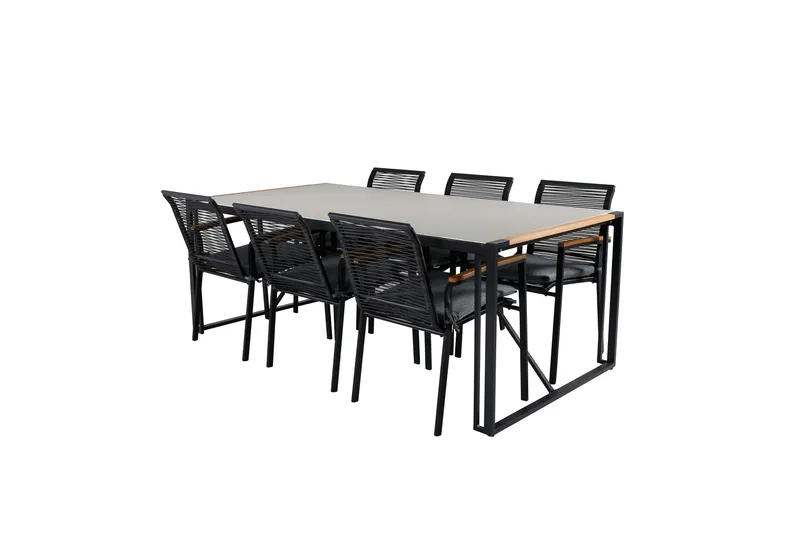 Ruokailuryhmä Texas 200 cm 6 Dallas tuolia, Musta