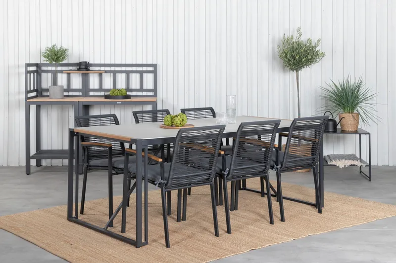 Ruokailuryhmä Texas 200 cm 6 Dallas tuolia - Musta - Puutarhakalusteet - Ulkoryhmä - Ruokailuryhmät ulos