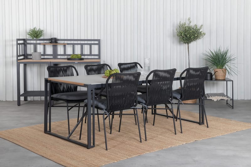 Ruokailuryhmä Texas 200 cm 6 Julian tuolia, Musta/Harmaa