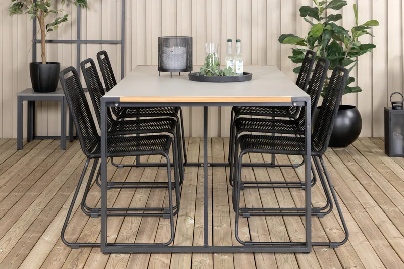 Ruokailuryhmä Texas 200 cm 6 Lindos tuolia - Musta - Puutarhakalusteet - Ulkoryhmä - Ruokailuryhmät ulos