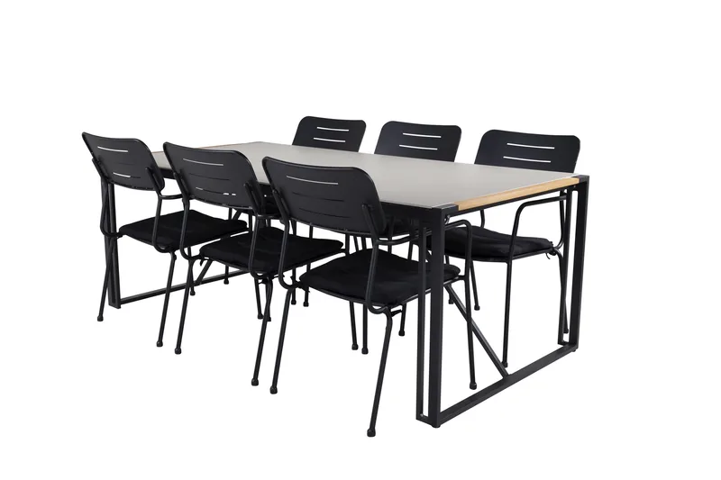 Ruokailuryhmä Texas 200 cm 6 Nicke tuolia, Musta