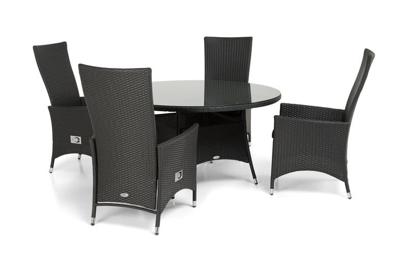 Ruokailuryhmä Thor Ø140 + 4 Jenny Säädettävä Nojatuoli - Musta - Puutarhakalusteet - Ulkoryhmä - Ruokailuryhmät ulos