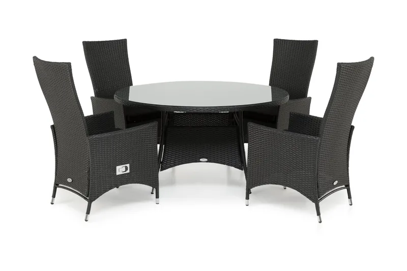 Ruokailuryhmä Thor Ø140 + 4 Jenny Säädettävä Nojatuoli, Musta