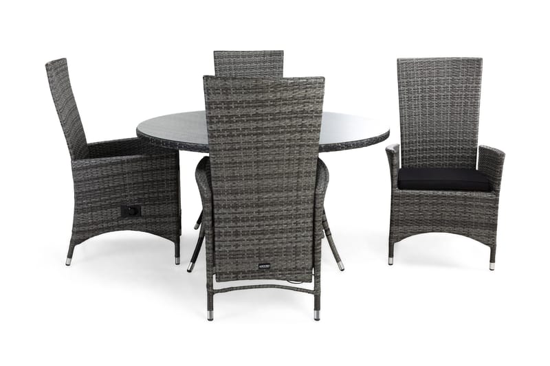 Ruokailuryhmä Thor Ø140 + 4 Jenny Säädettävä Nojatuoli pehmu, Harmaa/Harmaa/Musta